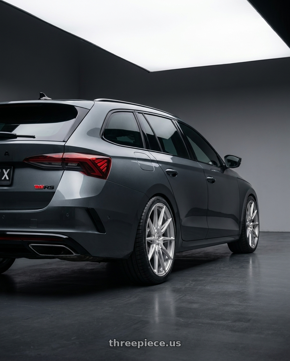 2025 skoda octavia combi rs with ADV.1 ADV5.0 5x112 19x8.5 +45 Platinum wheels rear three quarter view square tires