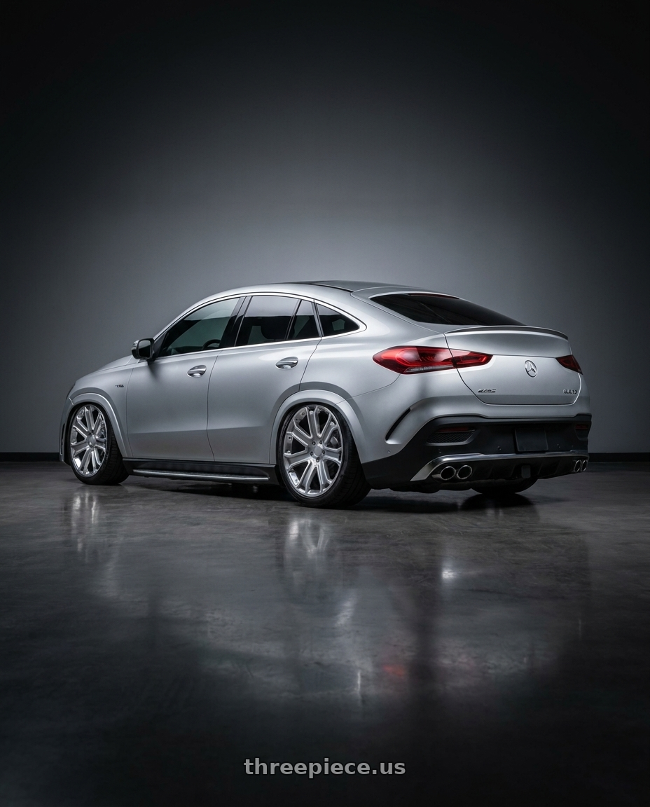2023 Gle 53 coupe with OE Performance 166 6x139.7 22x9 +31 Hyper Silver wheels rear three quarter view slight stretch tires