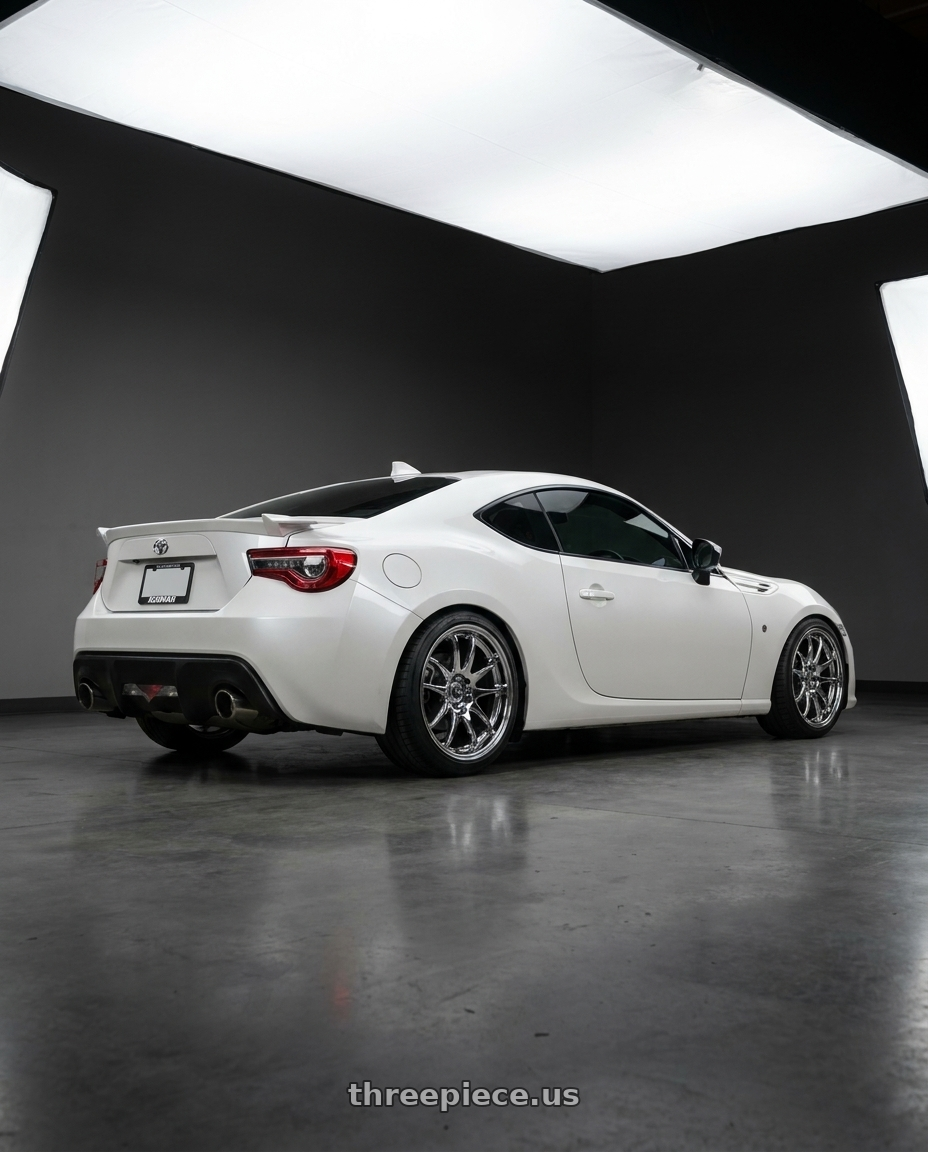 2017 Toyota 86 with Aodhan DS02 5x100 18x8.5 +35 Vacuum Chrome wheels rear three quarter view square tires