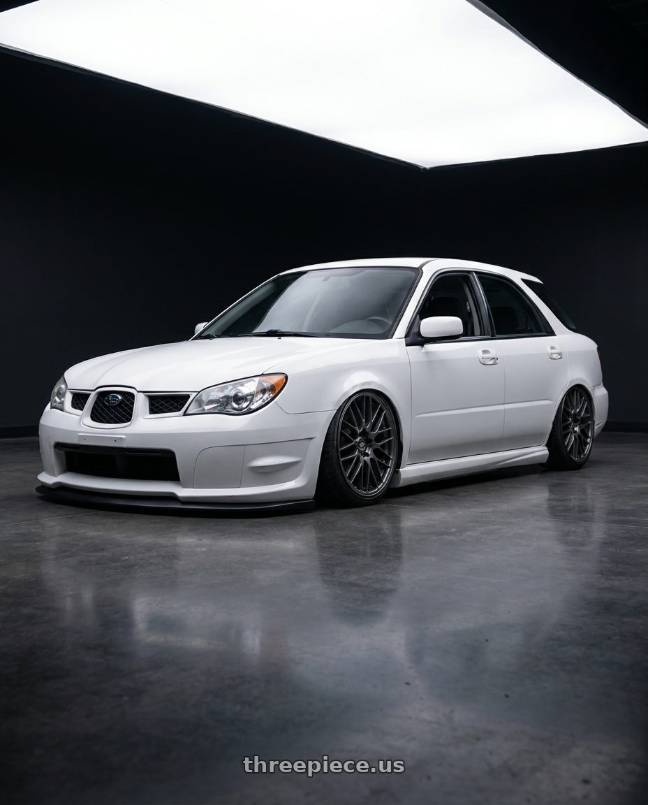 2006 Wrx wagon with Enkei EKM3 5x100 17x7+45 Gunmetal wheels