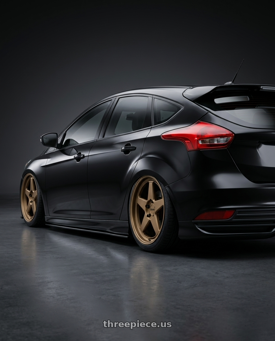 2017 Ford Focus St with KATANA RACING KR03 5x108 18x8 +40 Matte Bronze wheels rear three quarter view slight stretch tires
