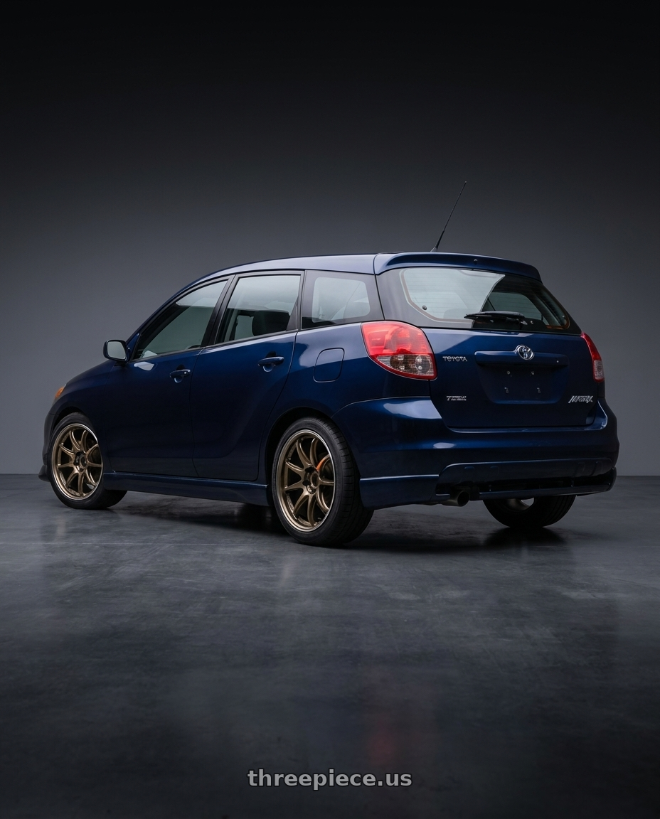 2004 Toyota Matrix with Work Emotion Zr10 5x100 17x8 +35 Titanium Diamond Lip Cut wheels rear three quarter view square tires