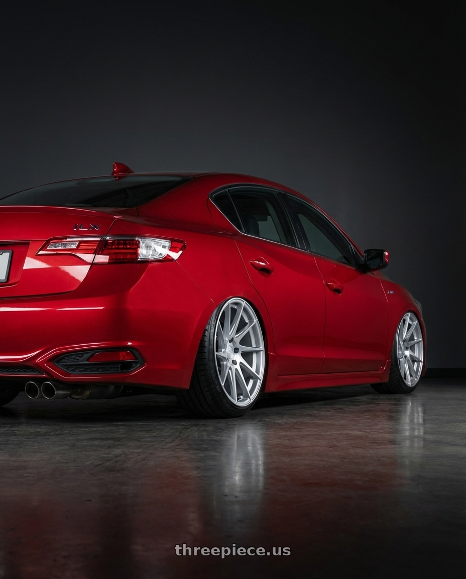 2012 Acura ILX with Aodhan AH09 5x114.3 18x8.5 +35 Gloss Silver Machined Face wheels rear three quarter view slight stretch tires