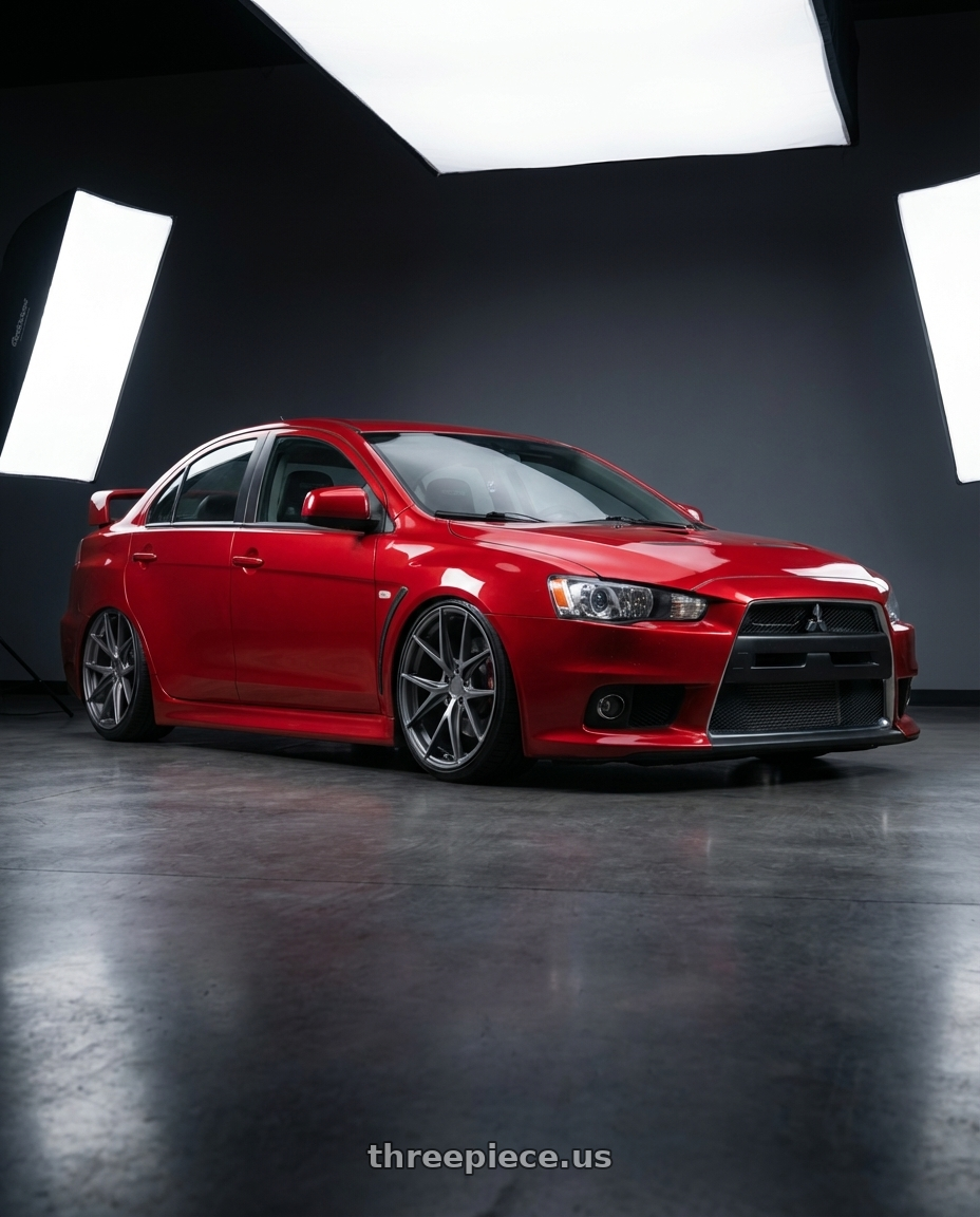 2012 Mitsubishi Lancer Evo X with Niche 1PC M116 MISANO 5X114.3 18X9.5 +40 MATTE GUN METAL wheels