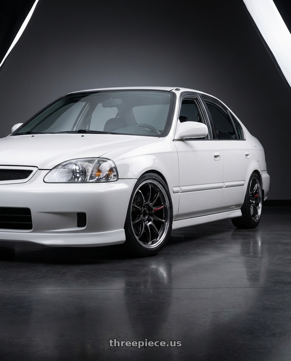 2000 Honda civic sedan with Work Emotion Zr10 4x100 16x6.5 +50 Glim Black Diamond Rim cut wheels