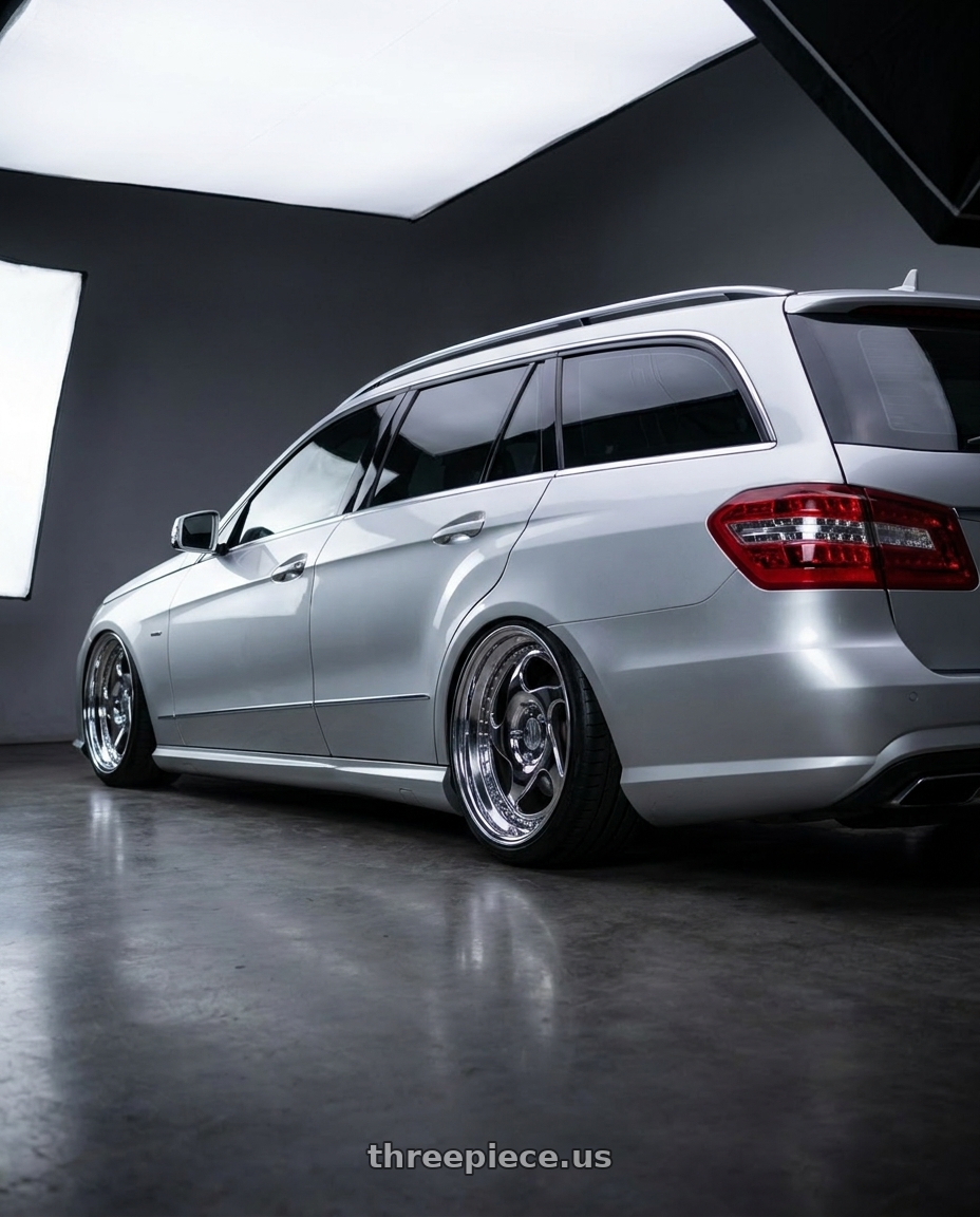 2010 Benz s212 with Heritage Wheel AVUS wheels rear three quarter view slight stretch tires