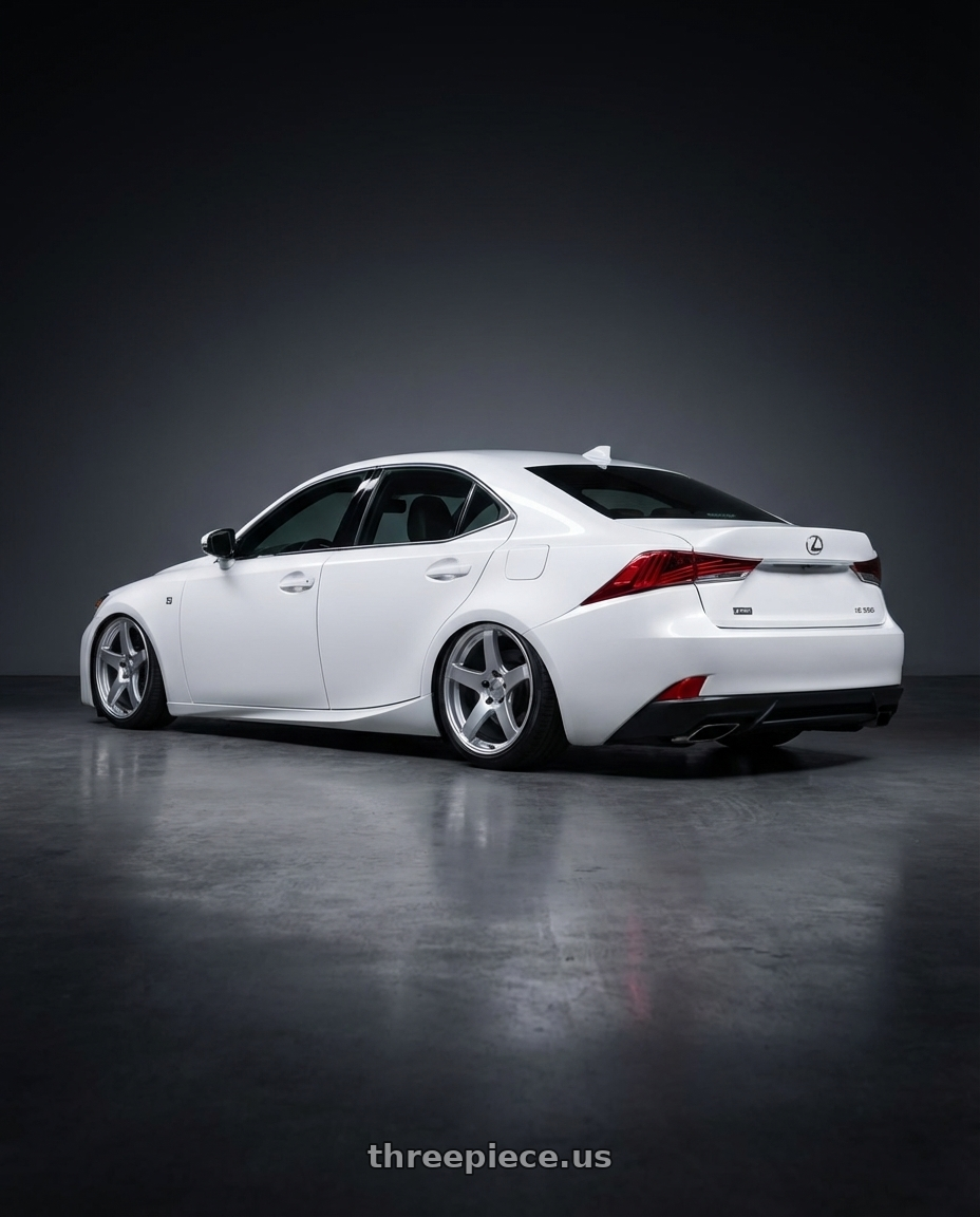 2018 Lexus IS 350 F Sport with Ssr Gtv01 5x114.3 19x8.5+38  GLARE SILVER wheels rear three quarter view slight stretch tires