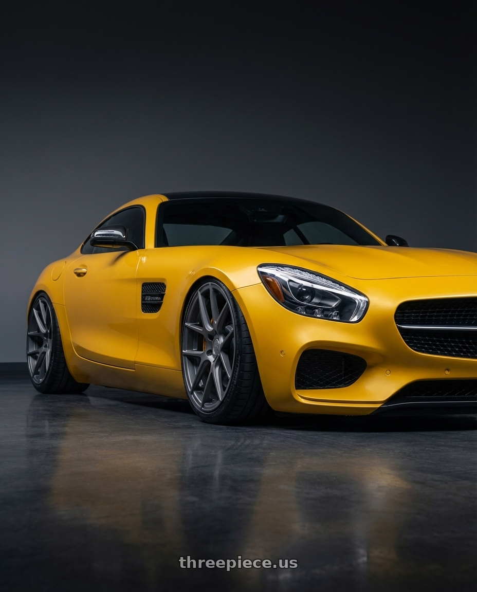 2019 Mercedes-Benz AMG GT with Avant Garde Wheels M510 5X112 20x10 +25 Dolphin Grey wheels front three quarter view stanced stance