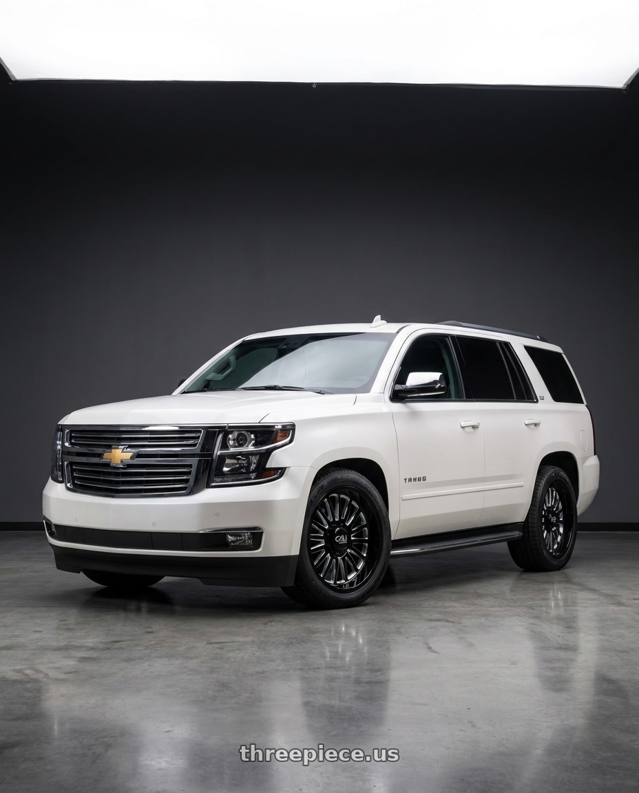 2015 Chevrolet Tahoe with Cali Off-Road Summit 9110 6x139.7 22x10+0 Gloss Black/Milled Spokes wheels