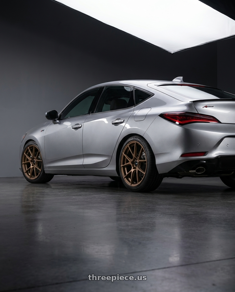 2023 Acura Integra A spec with Enkei TS-V 5x114.3 18x9.5+38 Bronze wheels rear three quarter view slight stretch tires