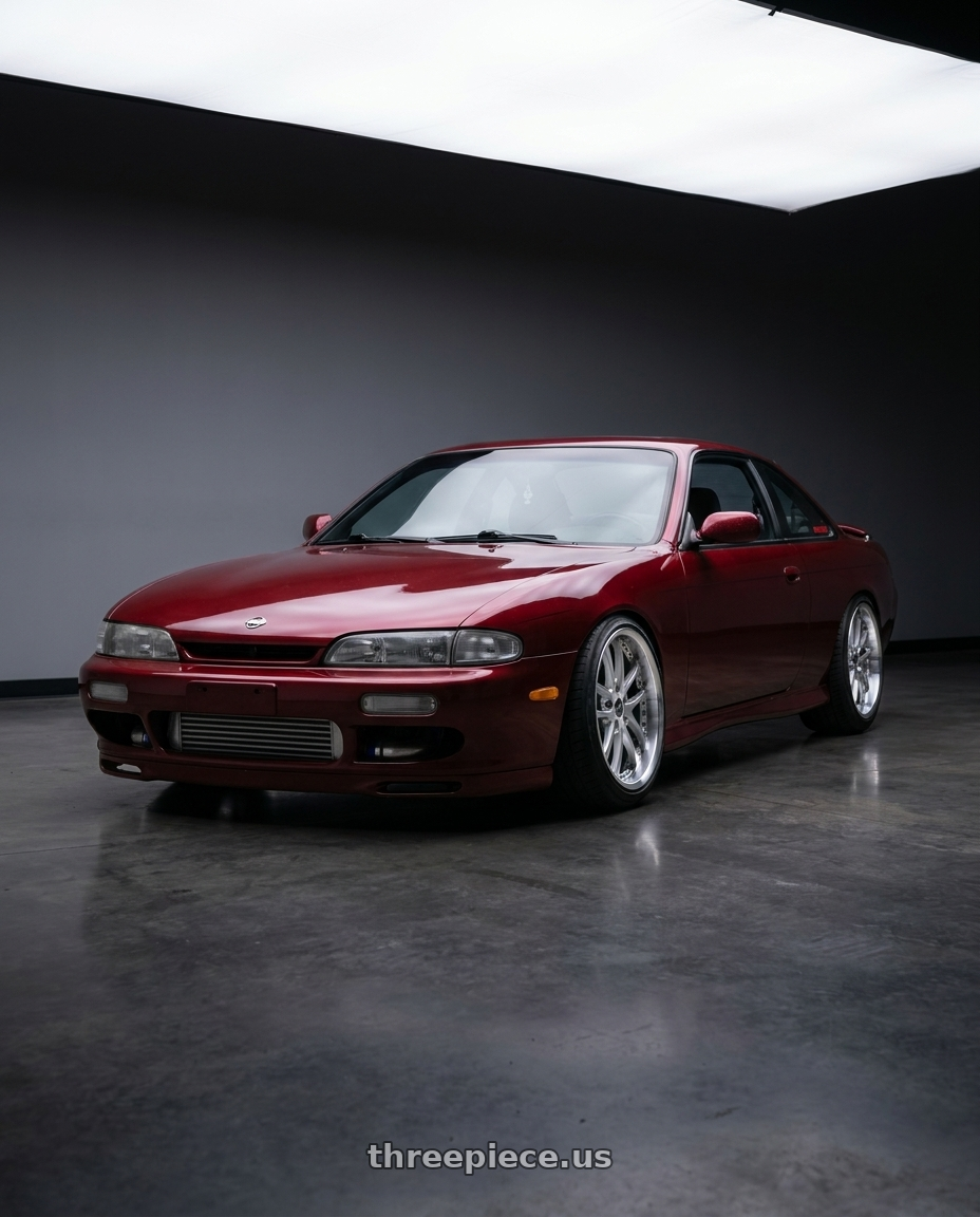 1996 Nissan 240sx with Vors AR5 5x114.3 17x9 +30 Silver Machine Face Lip Chrome Rivet wheels