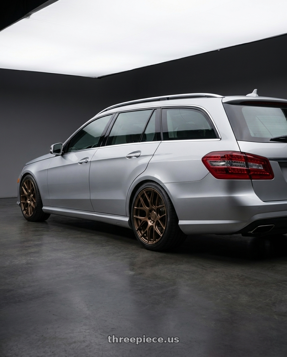 2013 S212 E300 with MRR FS1 5x112 18x8.5  +35 Gloss Bronze wheels rear three quarter view square tires