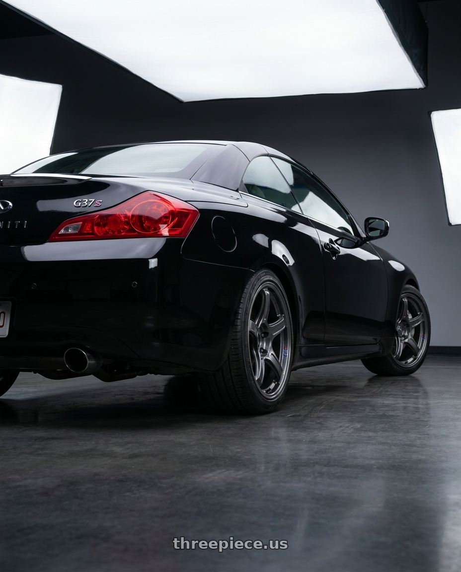 2012 infiniti g37s convert with Ssr Gtx03 5x114.3 19x8.5+38  BLACK GRAPHITE wheels rear three quarter view square tires