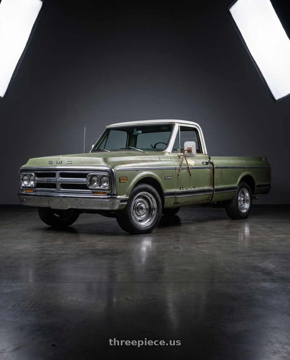 1969 gmc 1500 with Vision American-Muscle 55 Rally 6x139.7 15x7+6 Silver wheels