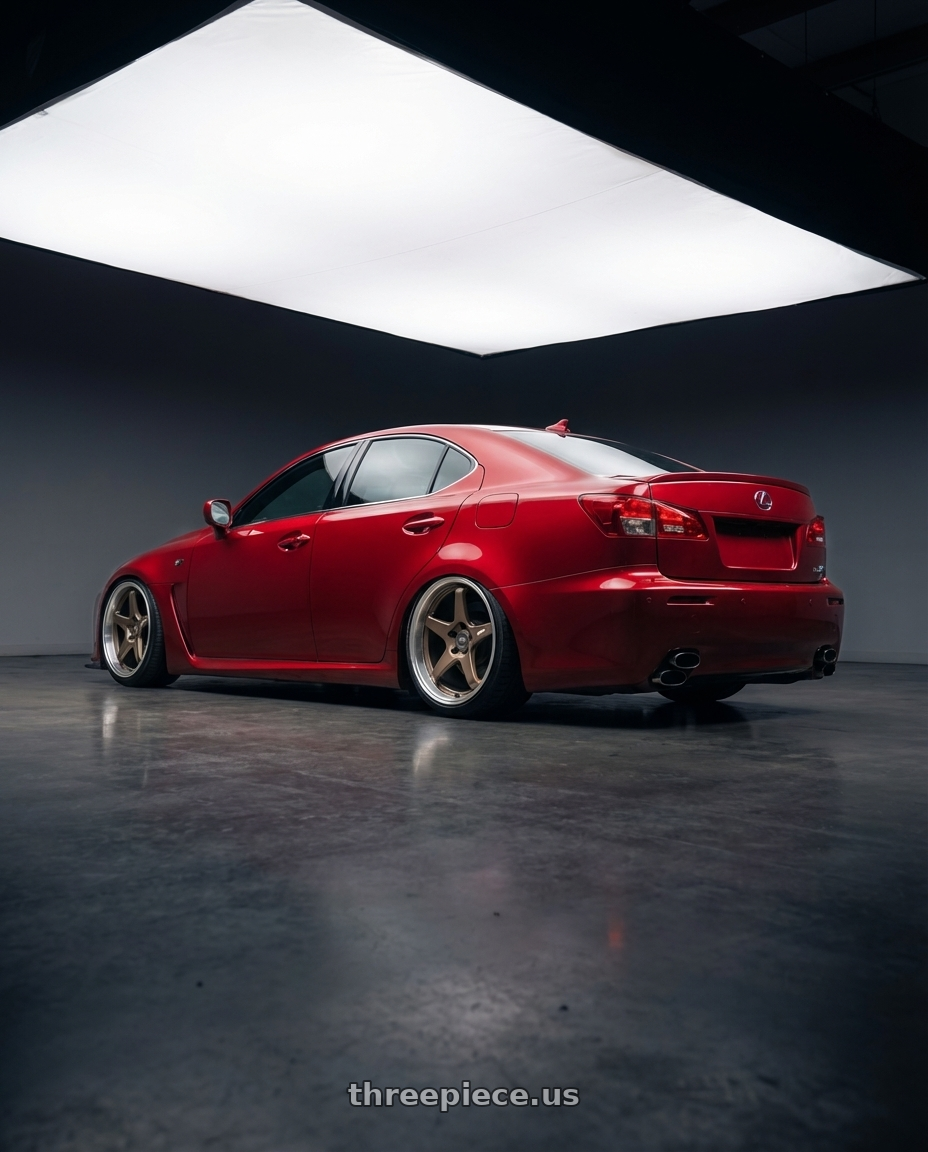 2012 Lexus IS-F with ESR Wheels APEX SERIES AP5 5x114.3 19x8.5 +30 Matte Bronze wheels rear three quarter view slight stretch tires