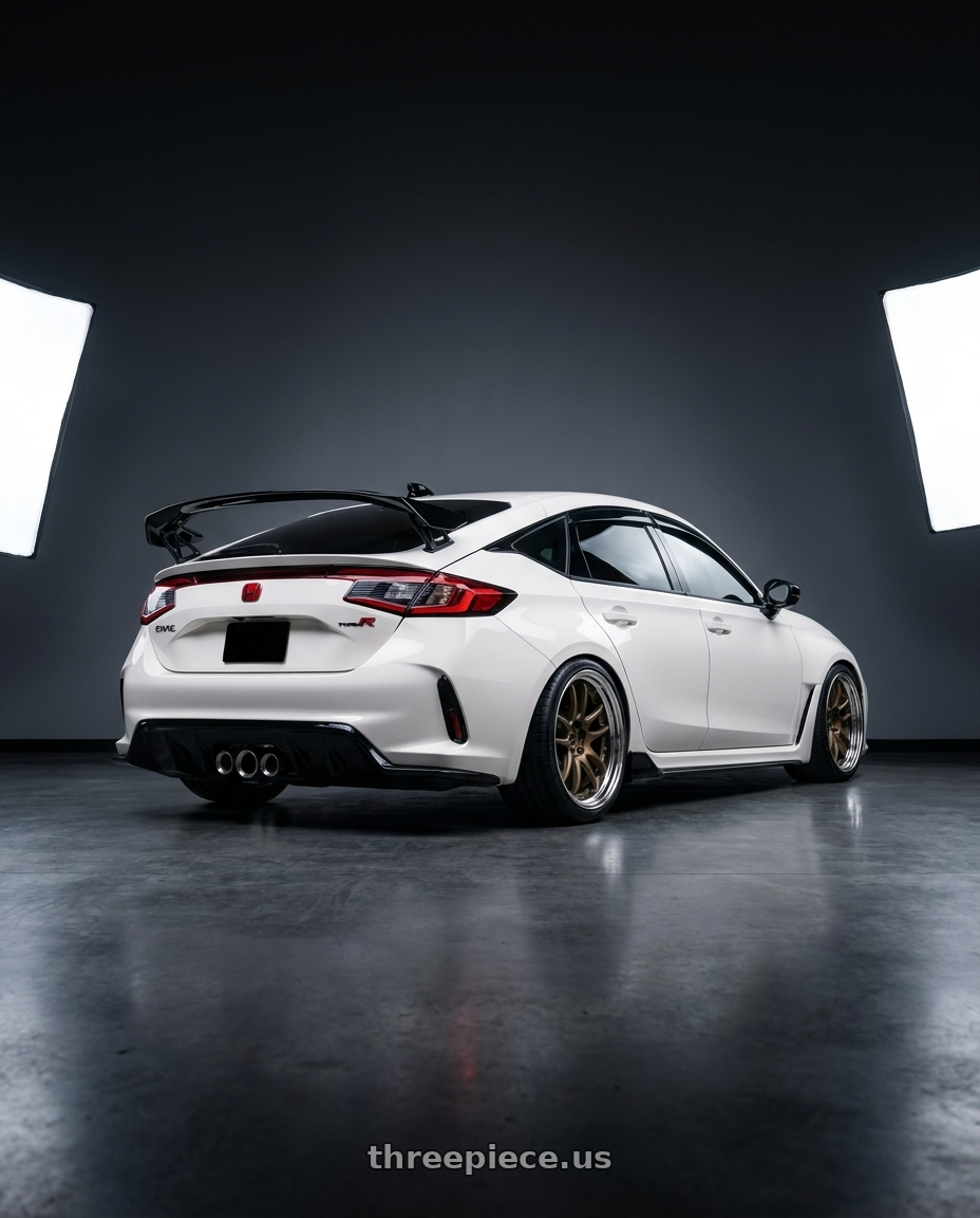 2025 civic type r with Work Cr 2P 5x120 19x9.5 +38 Matte Bronze wheels rear three quarter view square tires