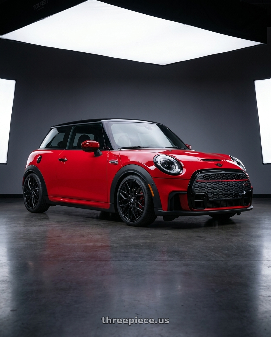 2025 mini jcw red with TOUREN TR76 3276 5x112 20x8.5 +35 GLOSS BLACK wheels