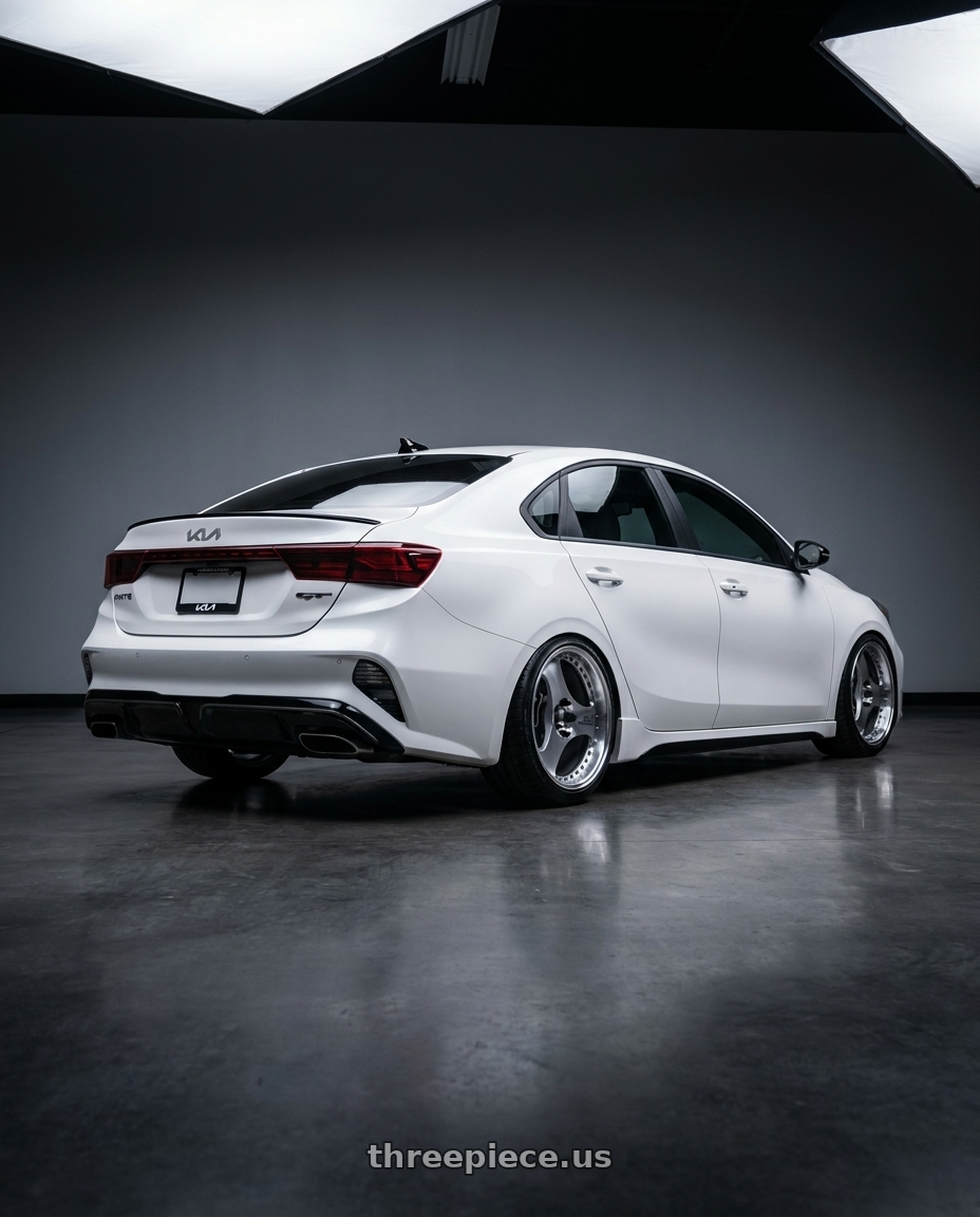 2023 kia forte gt limited SWP  with Advan Racing ONI2 PROGRESSIVE 5x114.3 20x8.5 +33 MACHINING & DIAMOND CUT wheels rear three quarter view slight stretch tires