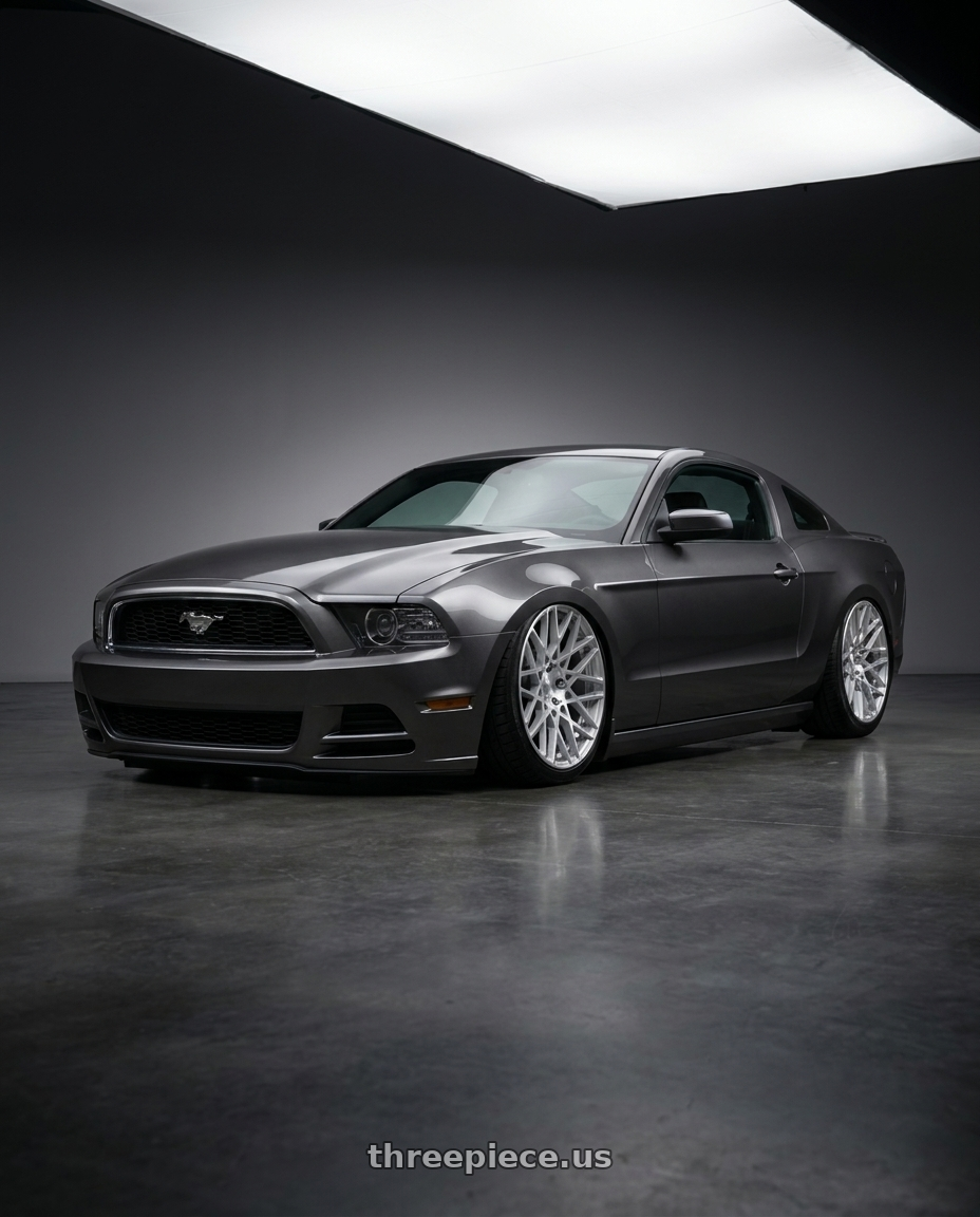 2013 Ford Mustang with Rotiform 1PC R110 BLQ 5X114.3 19X8.5 +38 GLOSS SILVER MACHINED wheels