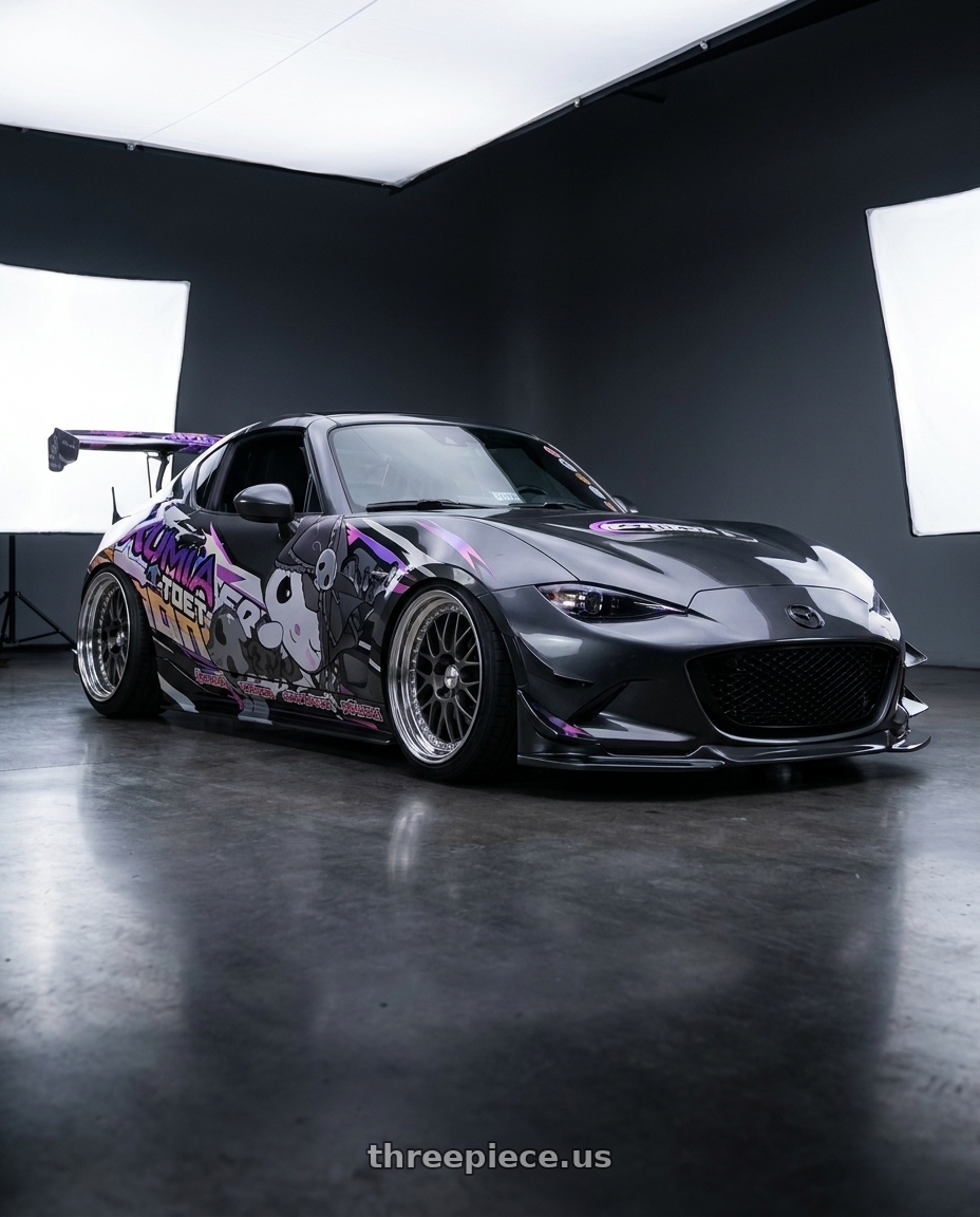2023 mazda miata RF grand with Work Meister M1 3p 4x100 18x8+38 O Disk Matte Gunmetal wheels