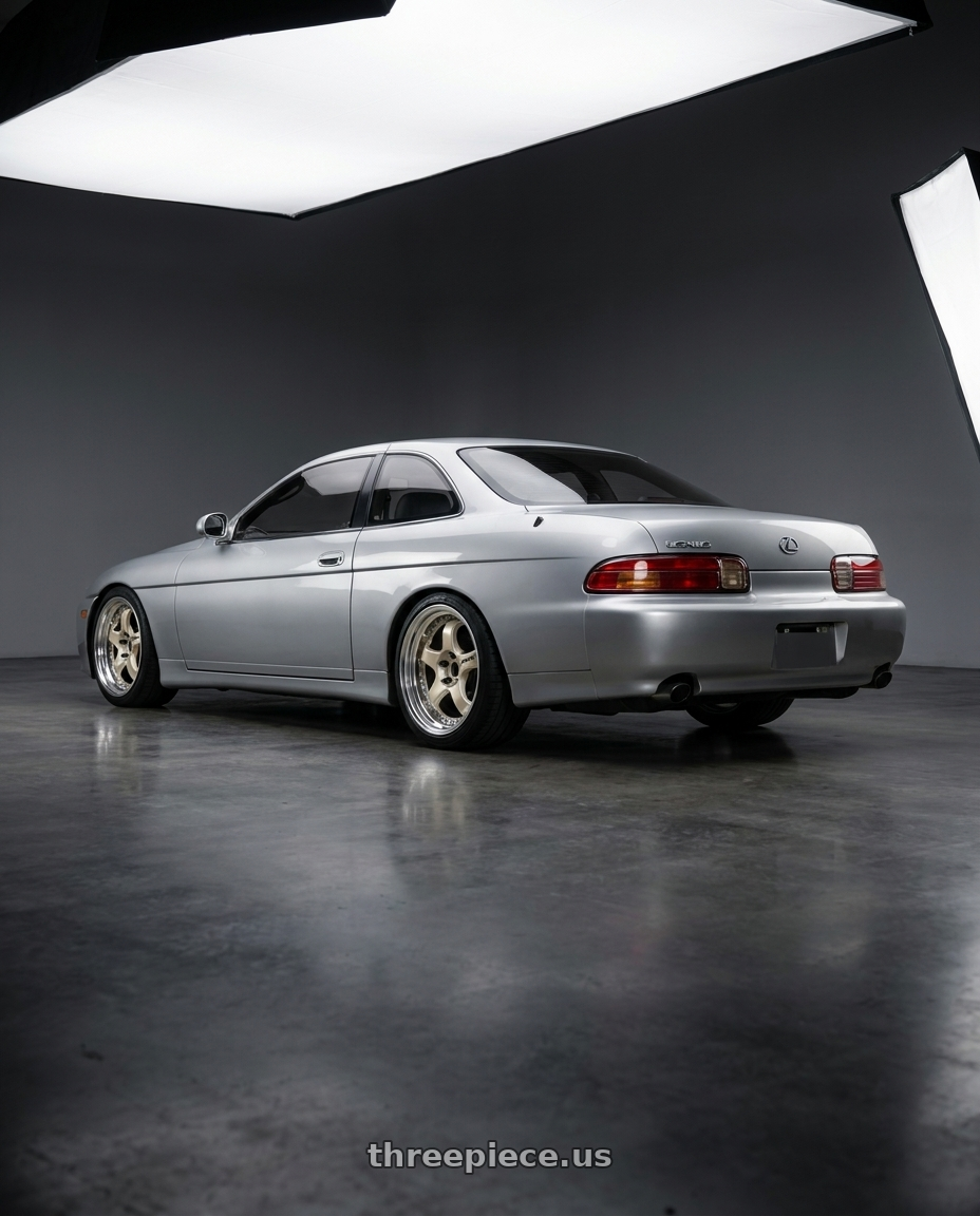 2000 Lexus SC300 with Work Meister S1 3P 5x114.3 18x9.5+37 R Disk Bright Buff Finish wheels rear three quarter view square tires