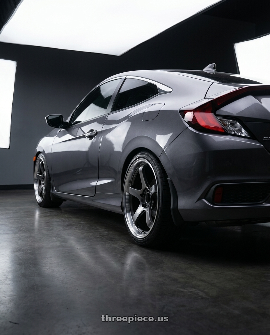 2019 honda civic coupe with Advan Racing GT BEYOND 5x120 19x9.0 +50 MACHINING & HYPER PLATINUM BLACK wheels rear three quarter view square tires