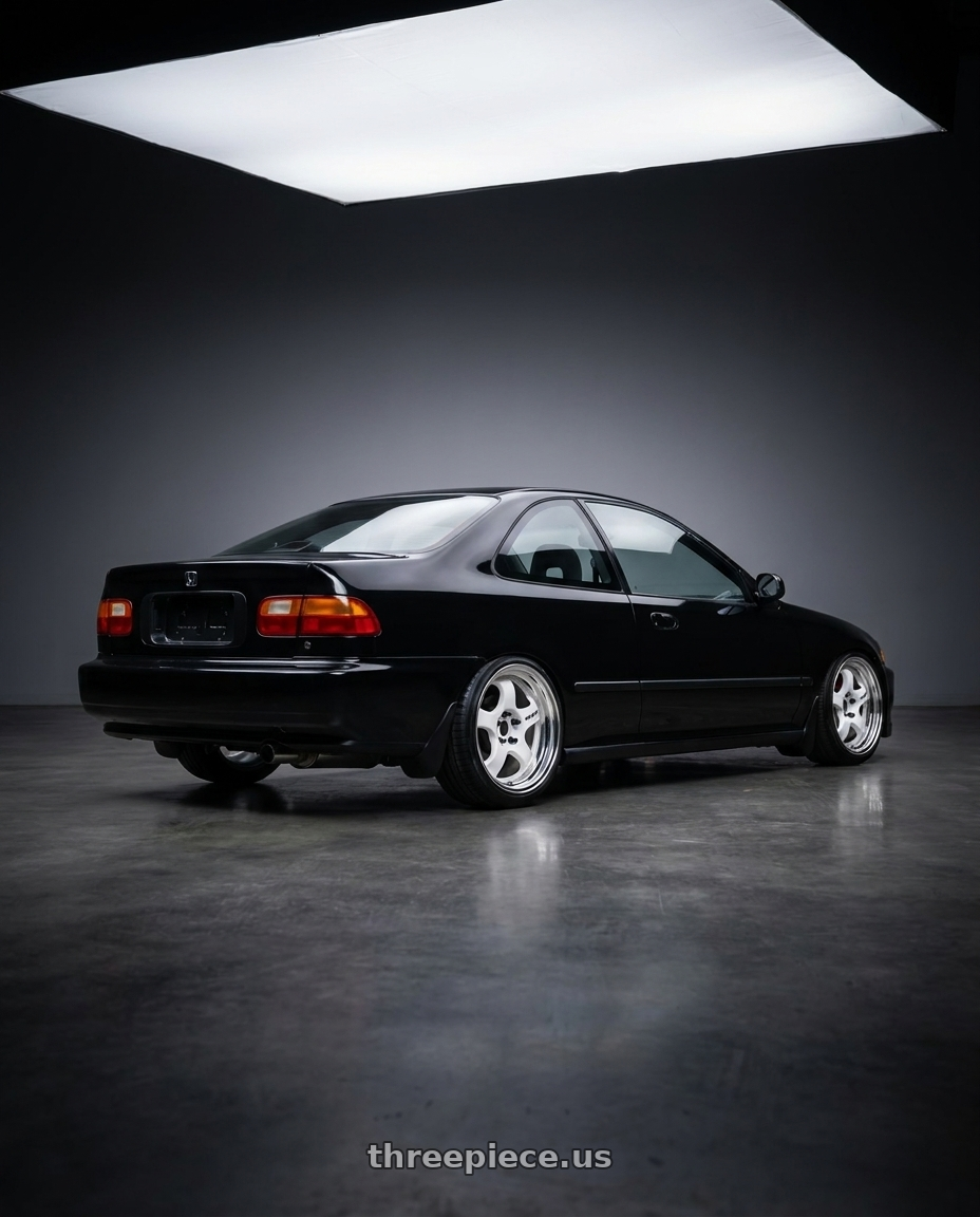 1995 Honda Civic coupe with Work Meister S1 2P 4x100 15x6.5+38 A Disk Black wheels rear three quarter view slight stretch tires