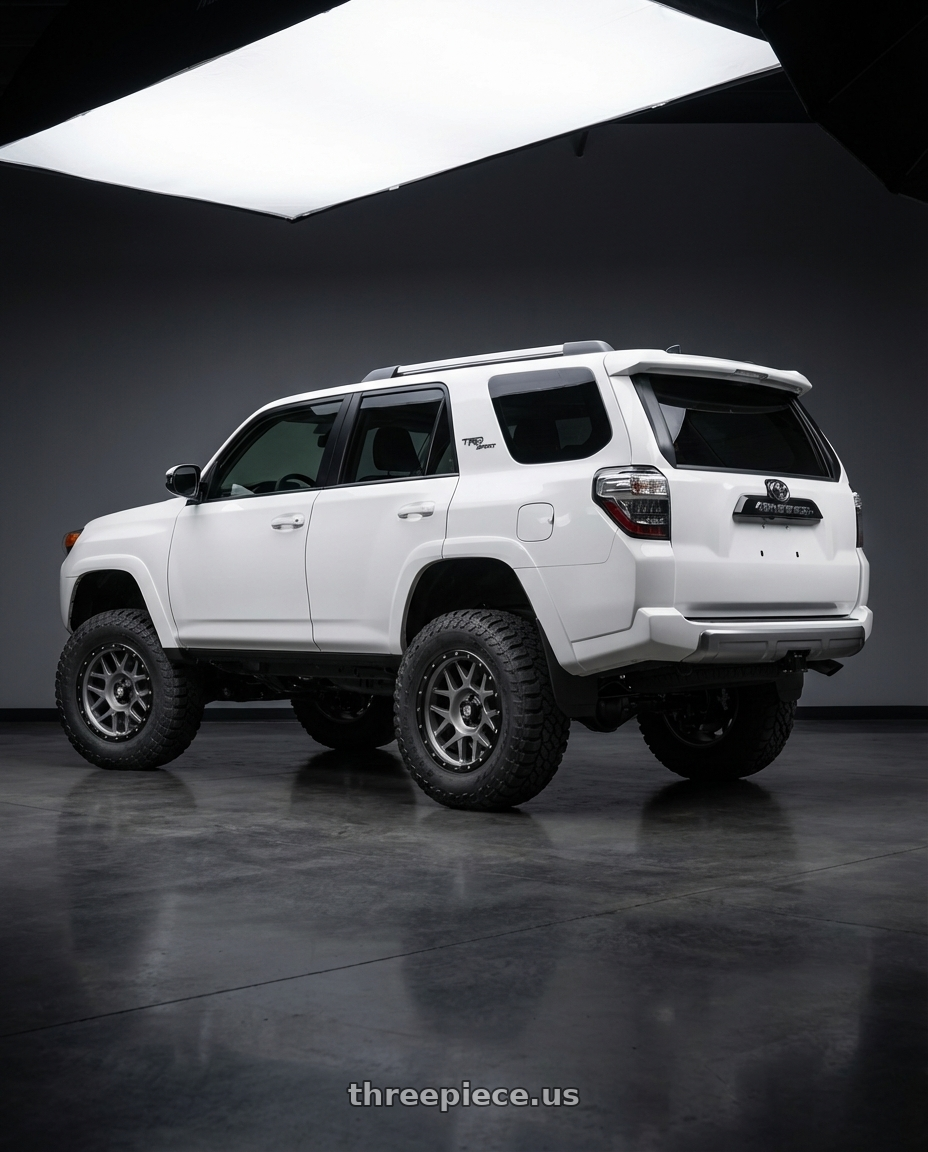 2022 Toyota 4Runner with XD XD127 BULLY 6X139.7 20X9 +0 MATTE GRAY BLACK RING wheels rear three quarter view meaty tires