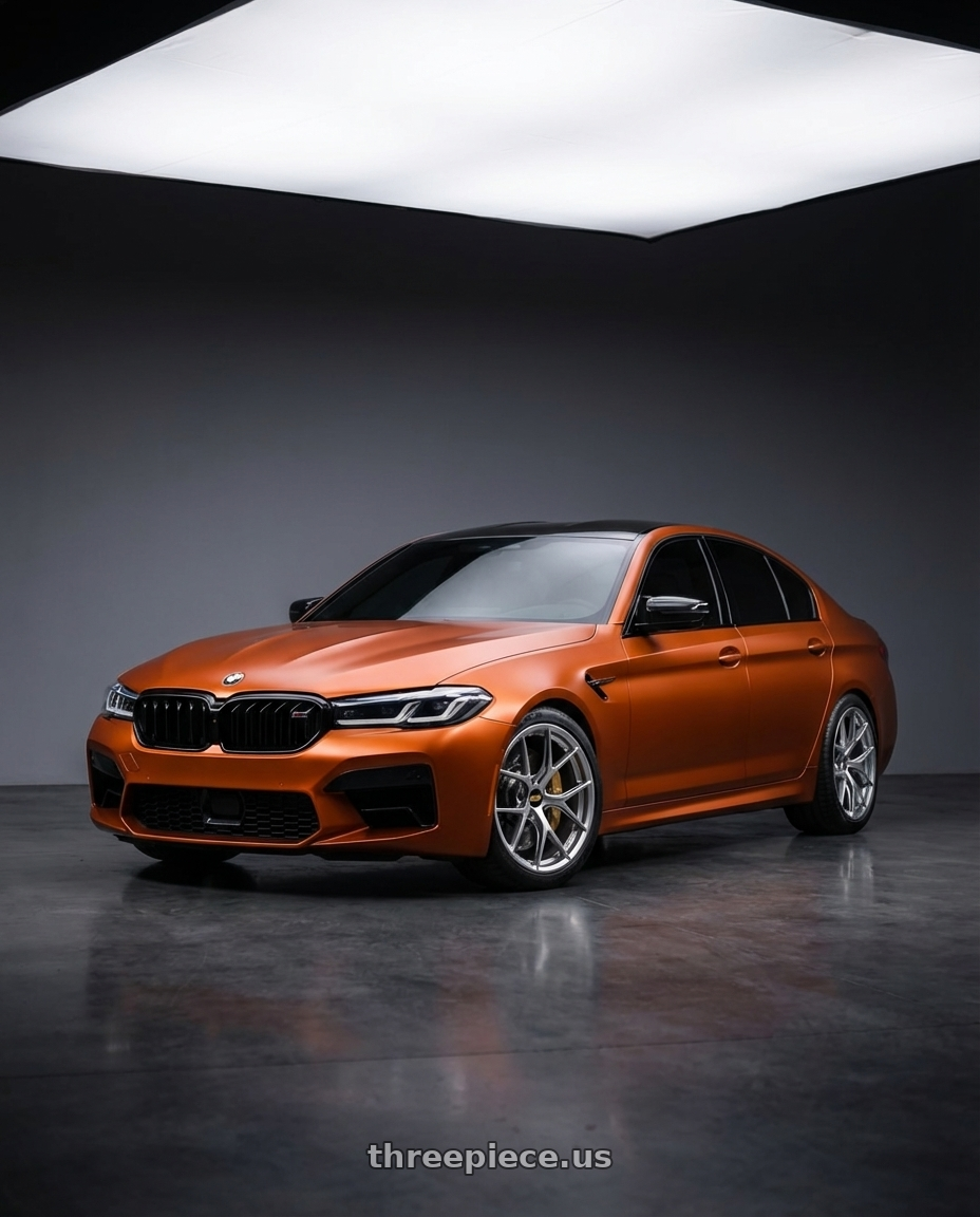 2021 bmw m5 competition orange with BBS FI-R 5x120 20x9.5 +22 Diamond Silver wheels