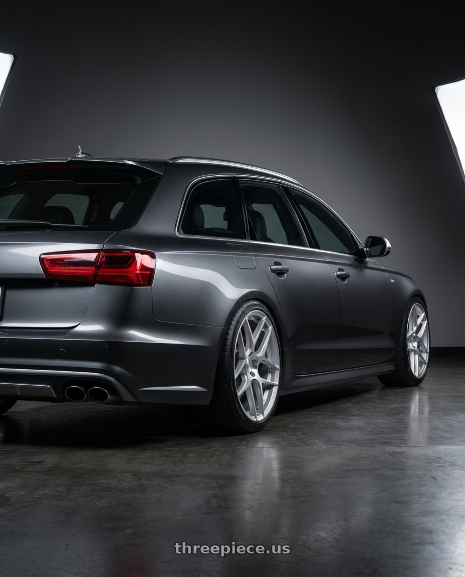 2016 Audi S6 C7 with Aodhan AFF2 5x112 20x9+30 Gloss Silver Machined Face wheels rear three quarter view square tires