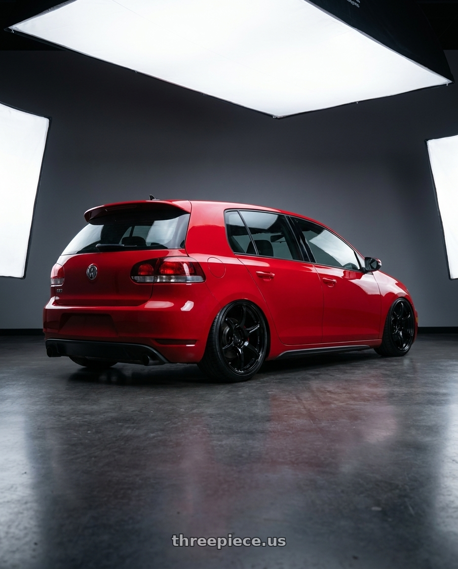 2012 Vw Gt with Advan RGIII 5x112 19x8.5+45 Gloss Black wheels rear three quarter view slight stretch tires