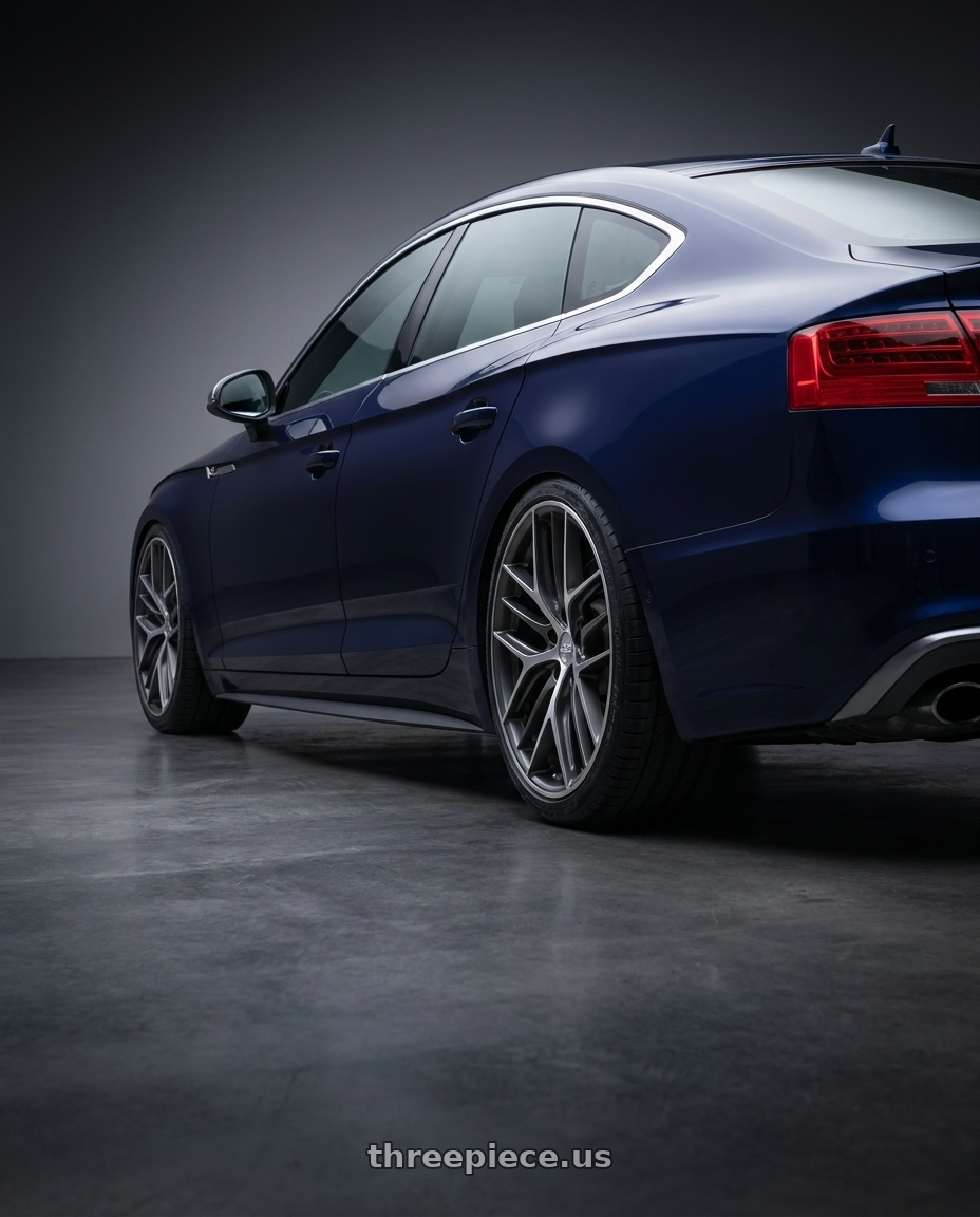 2014 Audi S5 B8 with BBS CC-R 5x112 19x8.0+27 Graphite w/ Diamond Cut Face wheels rear three quarter view square tires