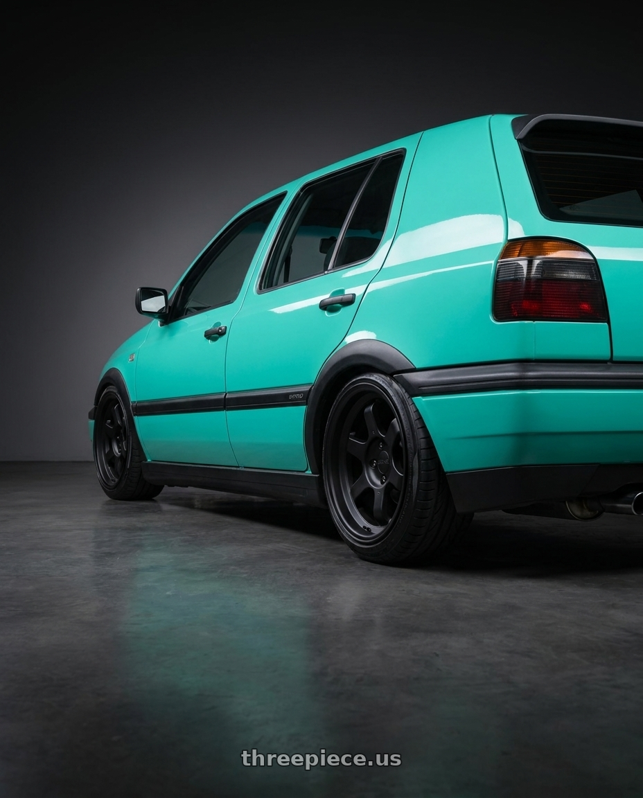 vw golf 1993 with 9six9 SIX-1 Deep 5x127 17X8.5 -10 Matte Black wheels rear three quarter view slight stretch tires