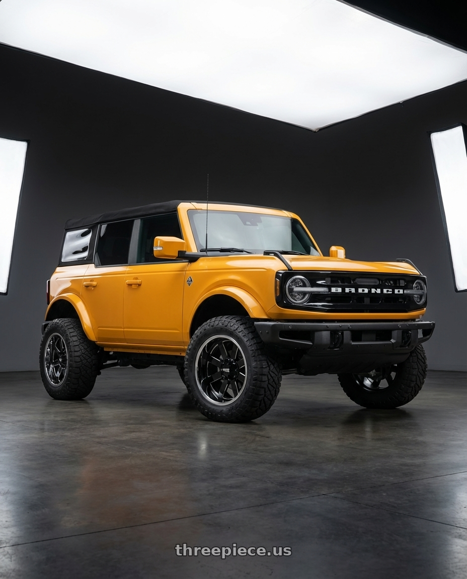 2024 Ford Bronco with Moto Metal MO200 6X139.7 20X10 -18 GLOSS BLACK MILLED CENTER CHROME LIP wheels