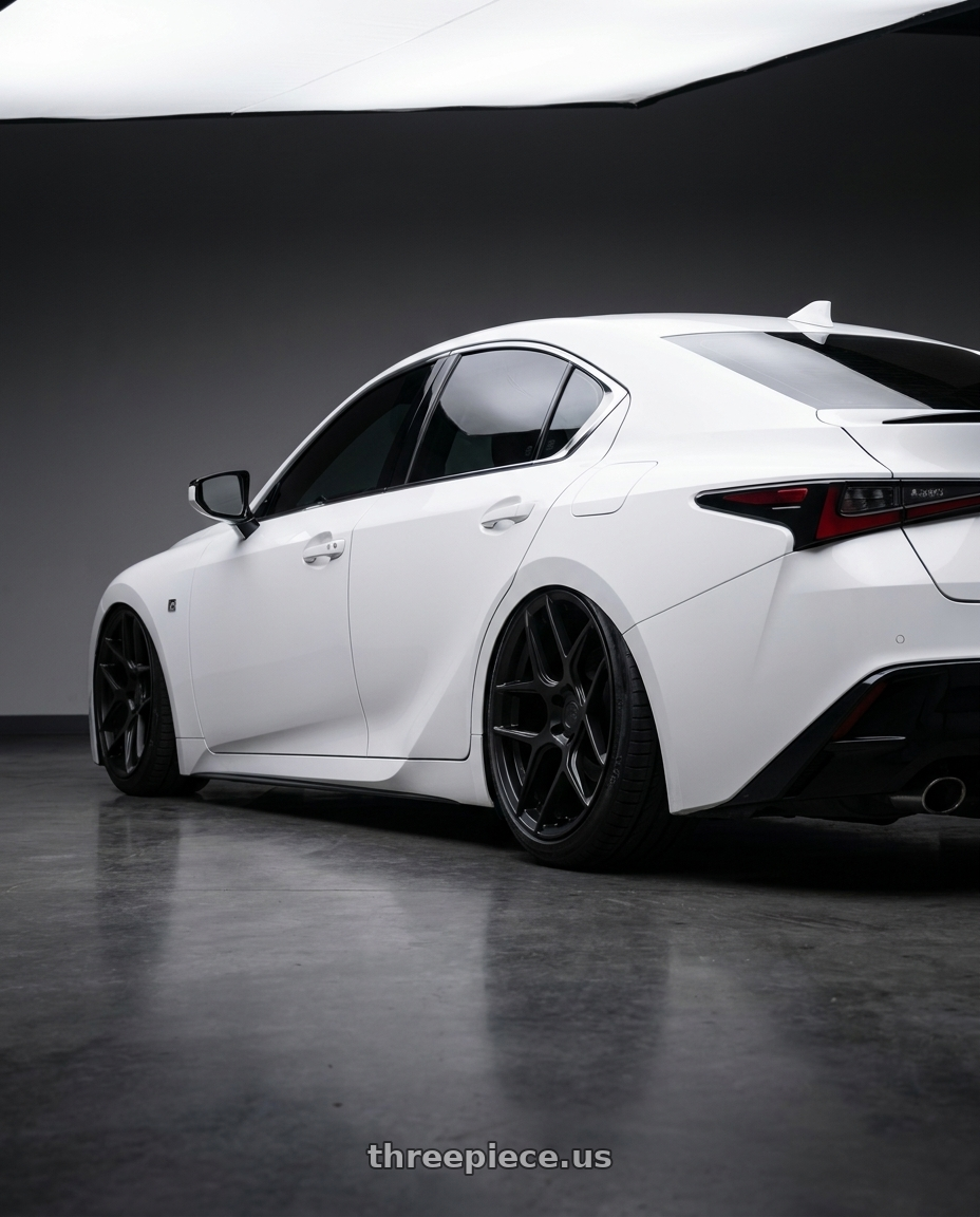 2024 Lexus IS 350 with Aodhan AFF2 5x114.3 19x8.5+35 Matte Black wheels rear three quarter view slight stretch tires