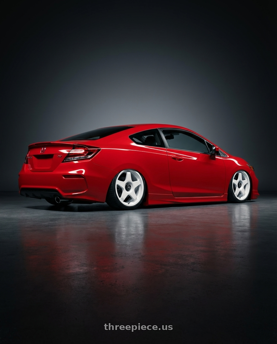 2011 Honda Civic Si with fifteen52 CHICANE 5x114.3 / 5x100 18x8.5 +35 RALLY WHITE (GLOSS WHITE) wheels rear three quarter view slight stretch tires