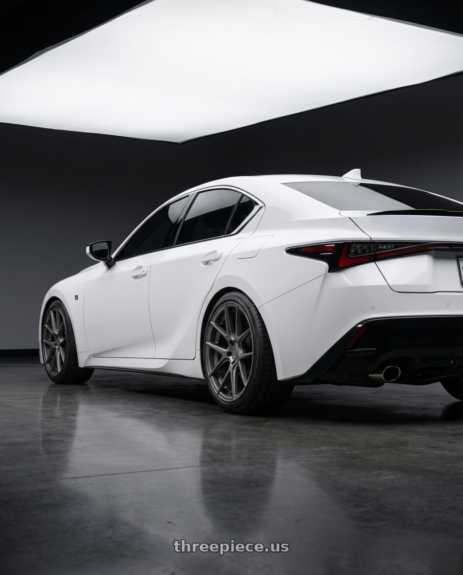 2024 Lexus IS 350 with Avant Garde Wheels M510 5X114.3 19x9.5 +40 Dolphin Grey wheels rear three quarter view square tires