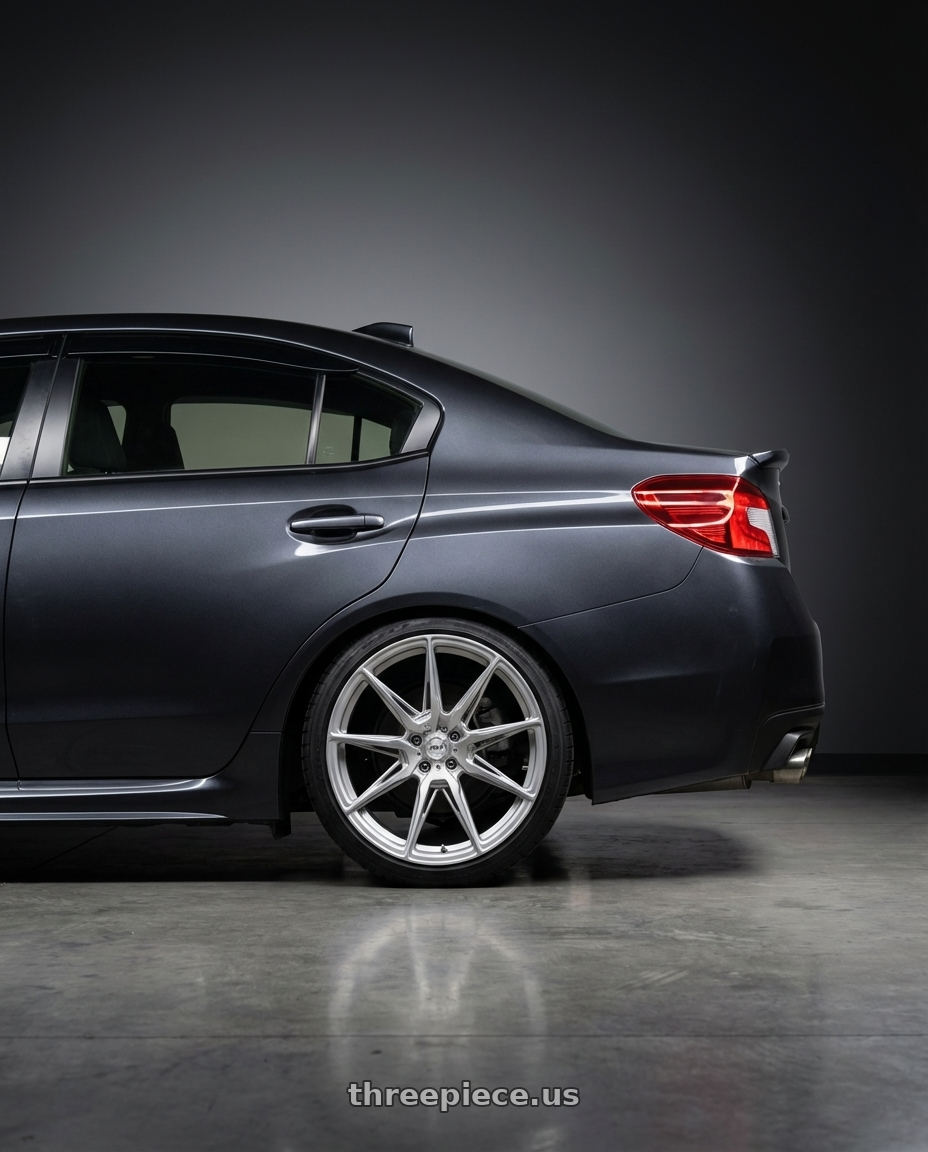 2021 Subaru wrx with ADV.1 ADV5.0 5x120.65 20x11 +70 Platinum wheels rear three quarter view square tires