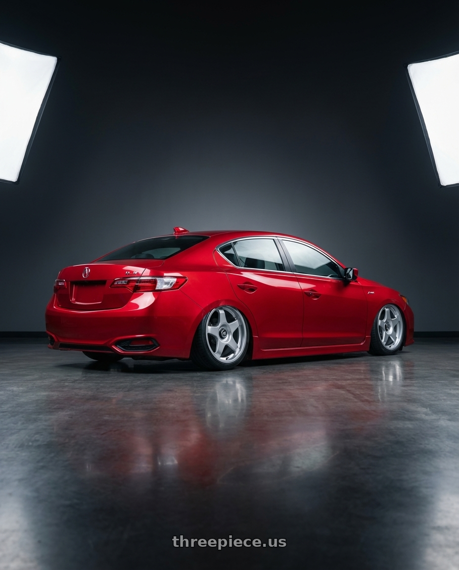 2012 Acura ILX with fifteen52 CHICANE 5x114.3 / 5x100 18x8.5 +35 SPEED SILVER (GLOSS SILVER) wheels rear three quarter view slight stretch tires