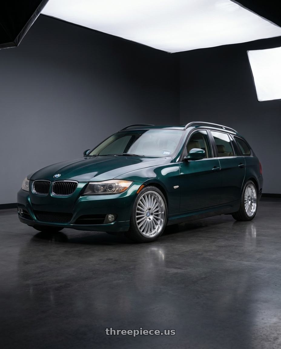 2008 BMW 328i, Tasman Green with Beyern MULTI 5X120 17X8 +30 SILVER W/ MIRROR CUT LIP wheels