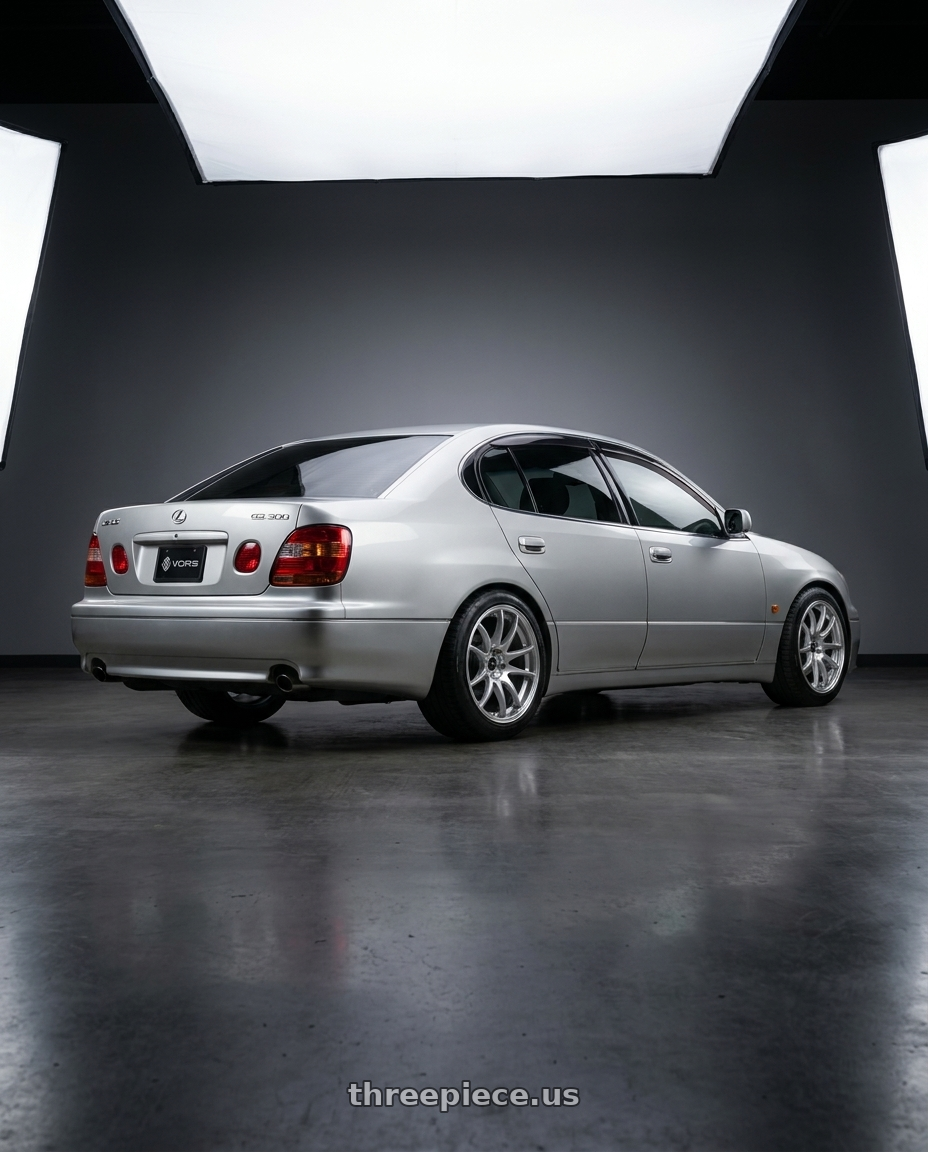2001 Lexus GS 300 with Vors TR4 5x114.3 18x8.5  +35 Silver Machine Face wheels rear three quarter view meaty tires