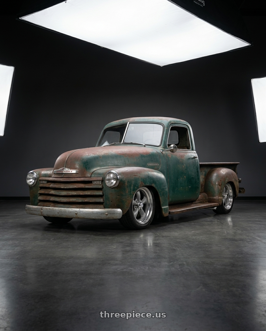 1948 Chevy 3100 with American Racing Vintage VN205 CLASSIC TORQ THRUST II CUSTOM 5X114.3 18X9.5 -5 TORQ THRUST GRAY W/ POLISHED LIP wheels