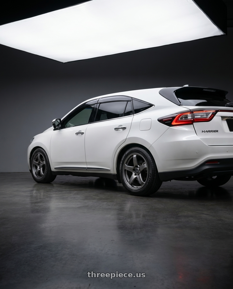 2020 Toyota Harrier with Enkei PF05 5x114.3 17x8+35 Dark Silver wheels rear three quarter view square tires