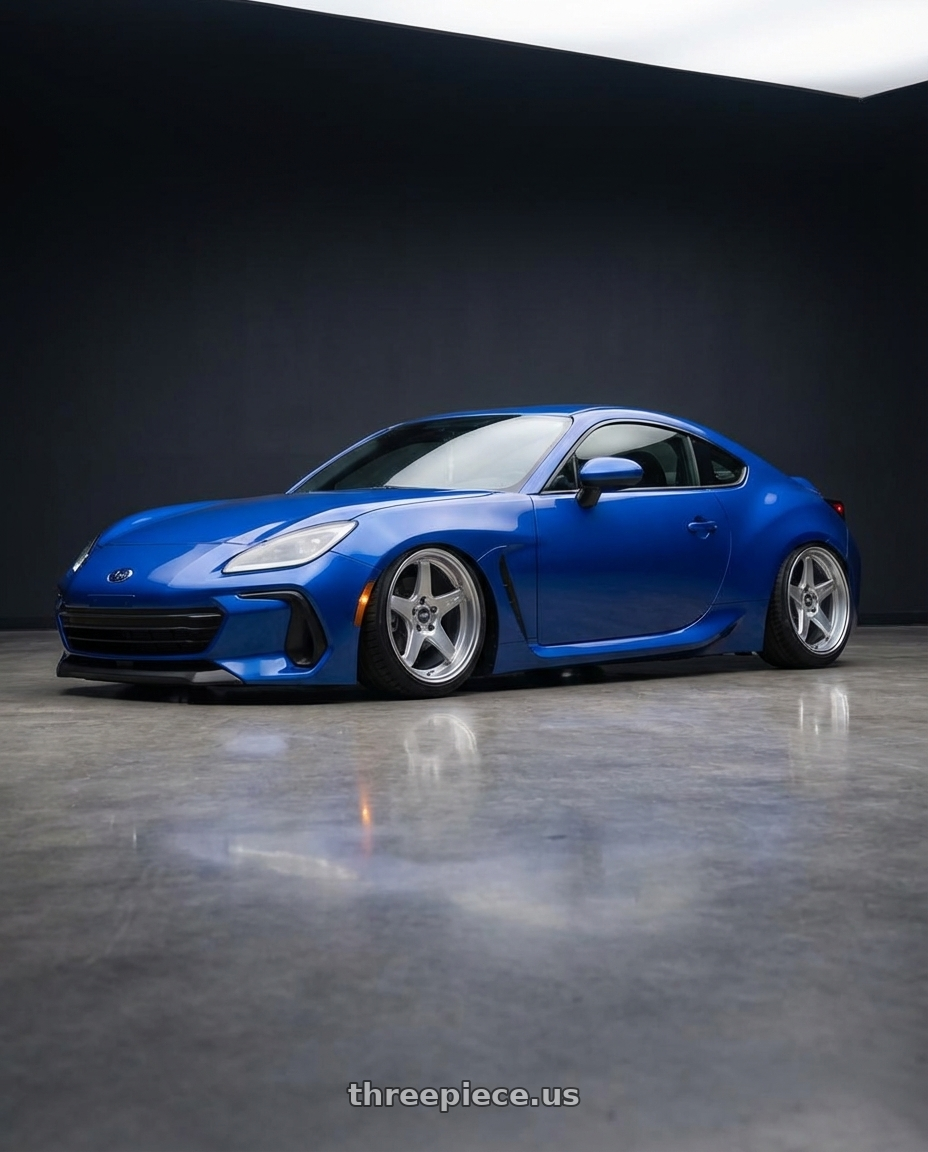 2024 Subaru BRZ with ESR Wheels APEX SERIES AP5 5x114.3 18x10.5 +22 Hyper Silver wheels rear three quarter view slight stretch tires