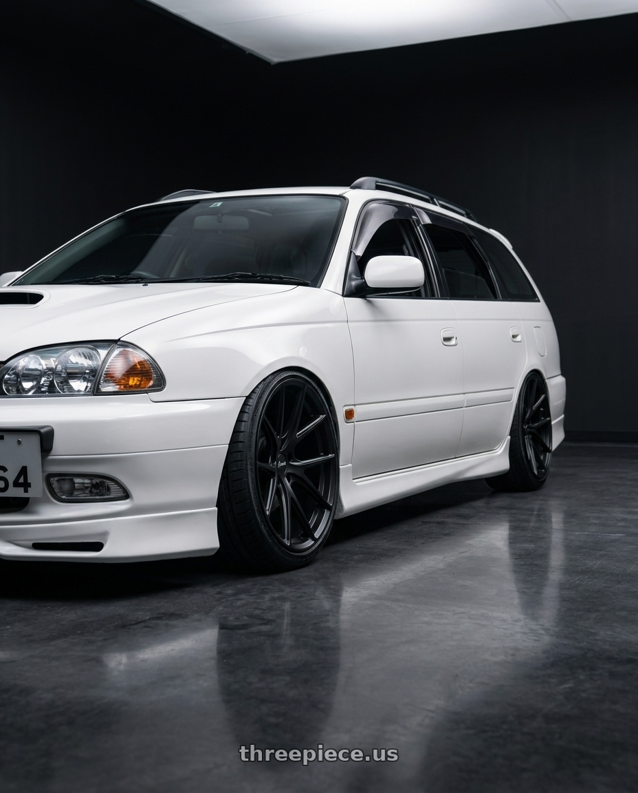1998 toyota caldina with Bravado 08B Tribute 5X115 18x9 +15 Matte Black wheels