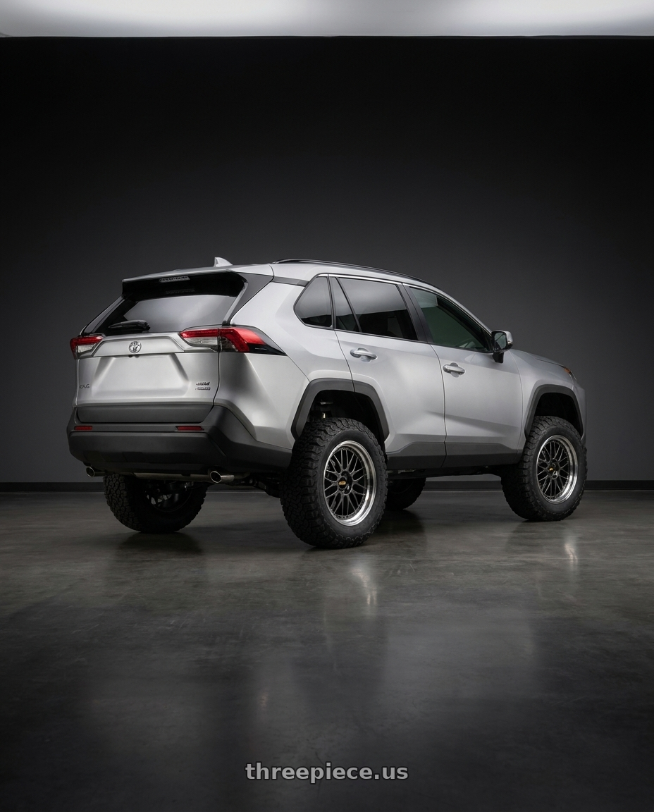 2024 Toyota RAV4 with BBS LM 5x114.3 20x9.0+28 Diamond Black wheels rear three quarter view meaty tires