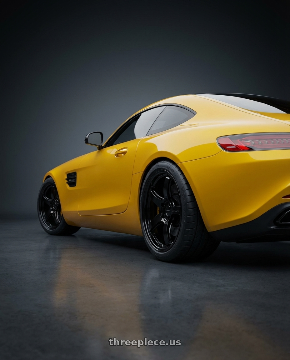 2019 Mercedes-Benz AMG GT with Gram Lights 57CR 5x112 19x10.5+35 Glossy Black wheels rear three quarter view square tires