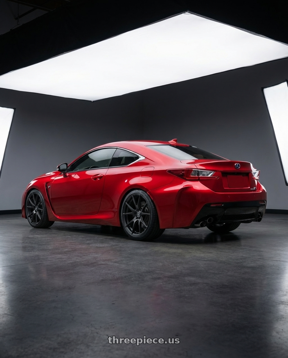 2018 Lexus RC F with Forgestar CF5V 5x114.3 19x9 +35 Satin Black wheels rear three quarter view square tires