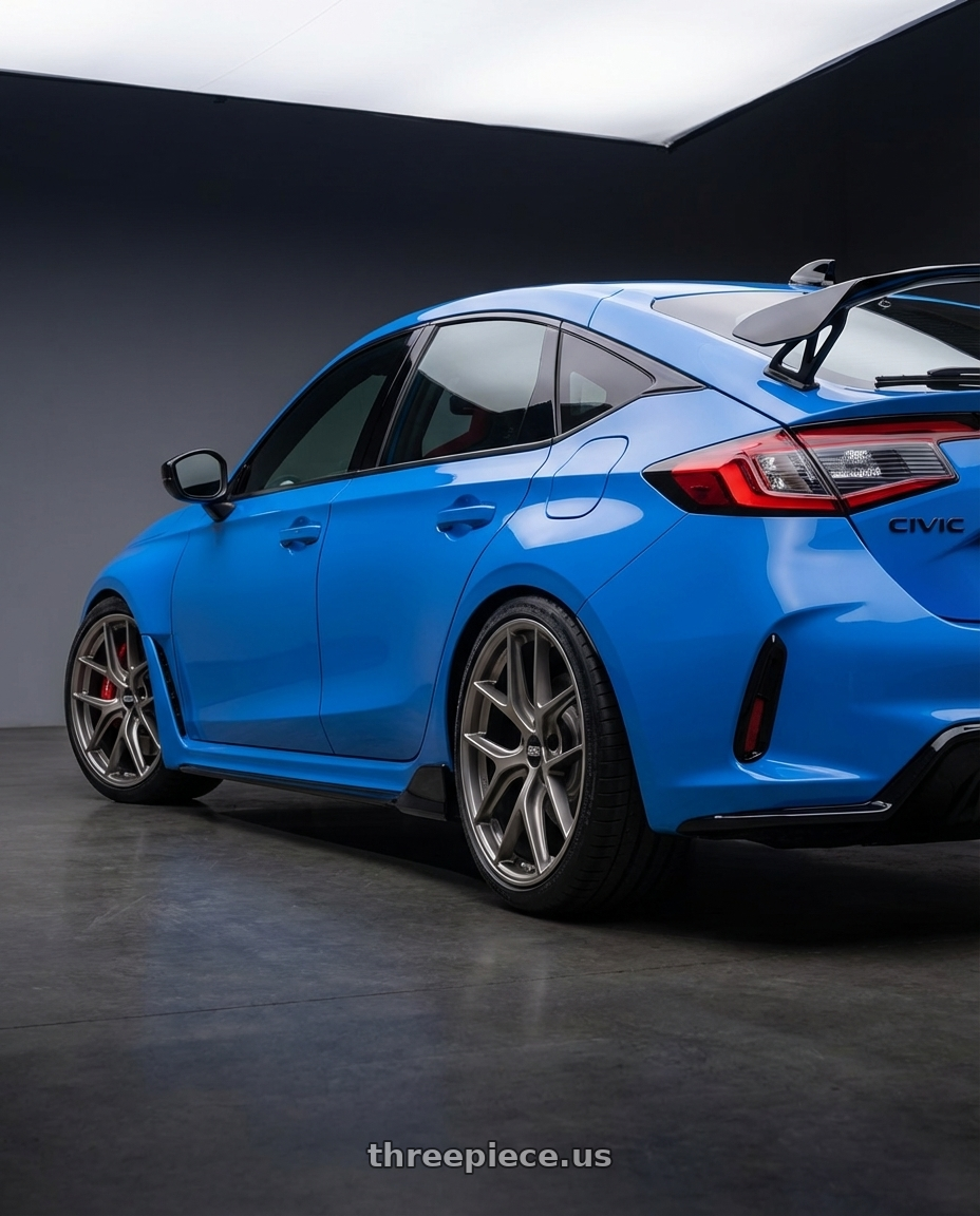 2024 Honda Civic Type R with BBS CC-R 5x120 19x9.5+40 Satin Platinum wheels rear three quarter view square tires