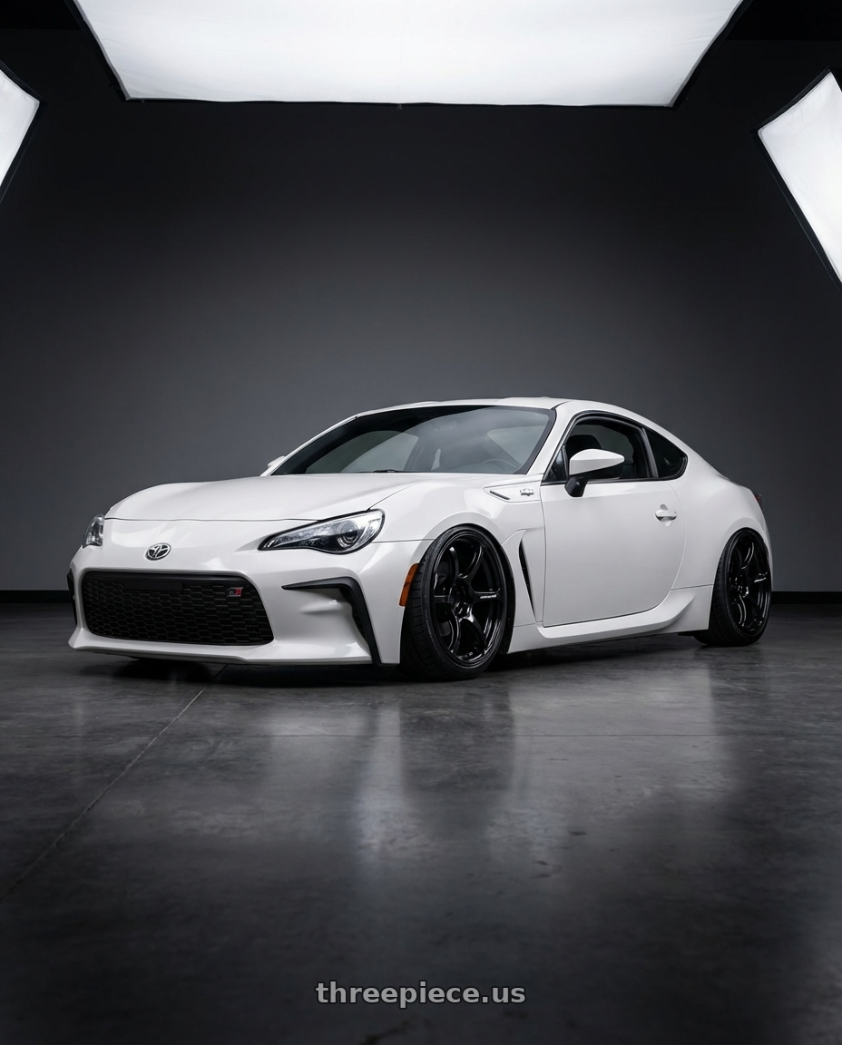 2016 Scion FR-S with Advan RGIII 5x100 18x9.5+45 Gloss Black wheels front three quarter view stanced stance